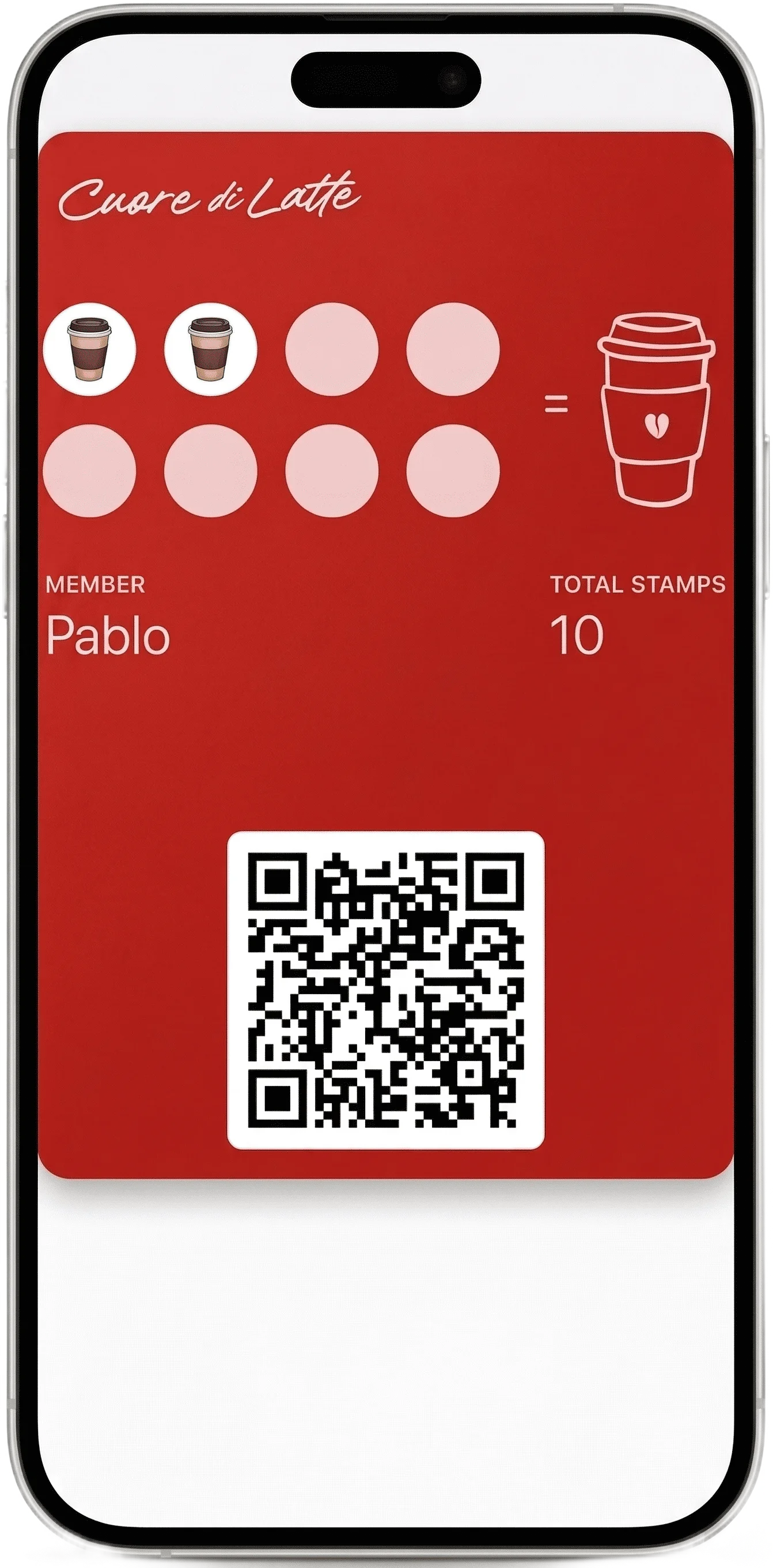 Vista previa de la tarjeta de fidelización en Apple Wallet sobre un iPhone