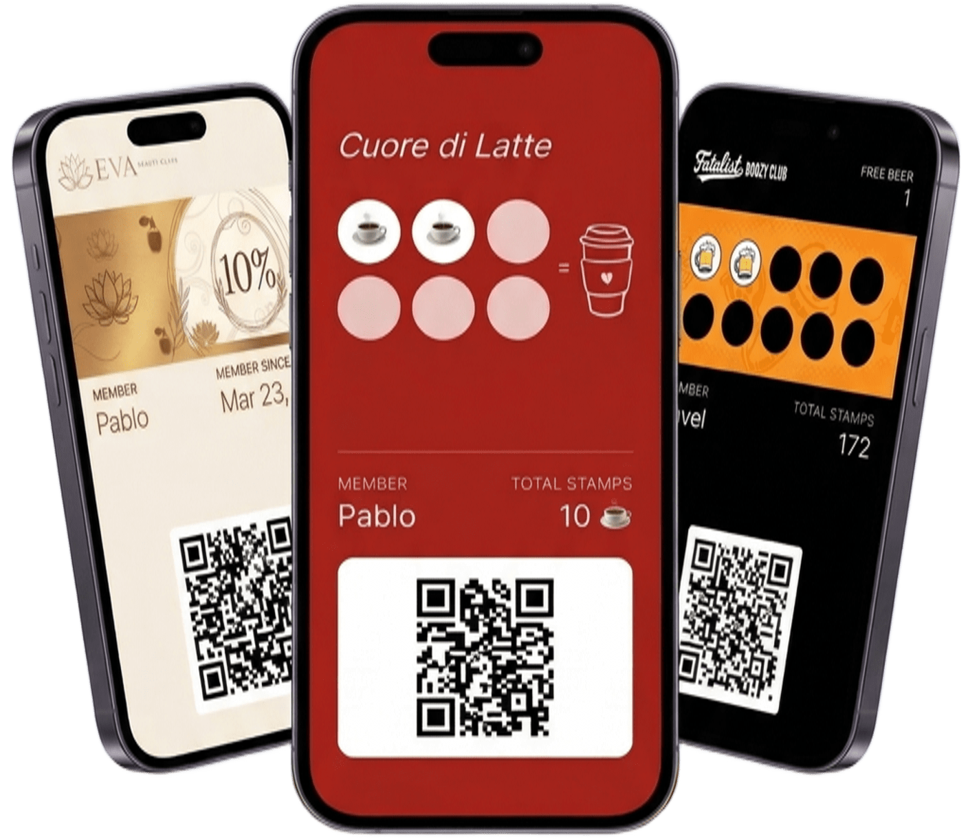 Ejemplos de tarjetas de fidelización de Loyalita en teléfonos móviles